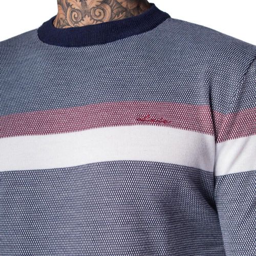 Suéter Masculino Dixie Tricot Mesclado com Listras Marinho/branco