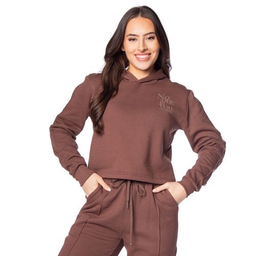 Moletom Feminino Fore Curto com Capuz Marrom