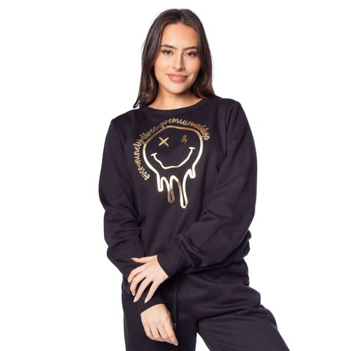 Moletom Feminino Over Surf Estampa Metalizada Preto
