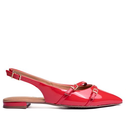 Sapato Feminino Vizzano Slingback com Fivelas Verniz Vermelho