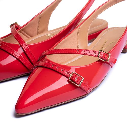 Sapato Feminino Vizzano Slingback com Fivelas Verniz Vermelho
