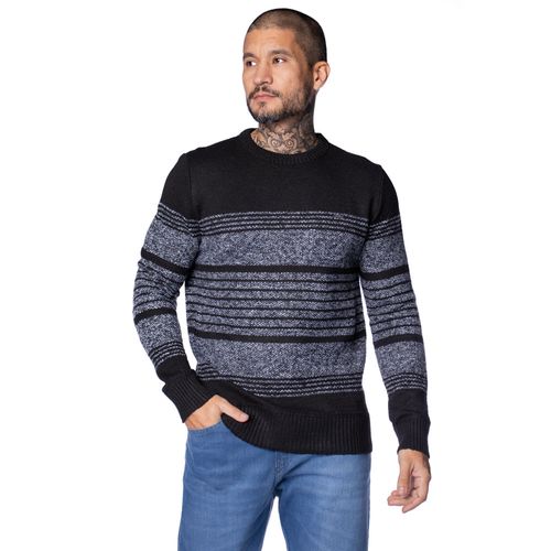 Suéter Masculino Dixie Tricot com Listras Preto/Cinza