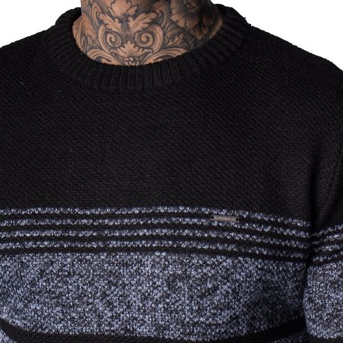 Suéter Masculino Dixie Tricot com Listras Preto/Cinza