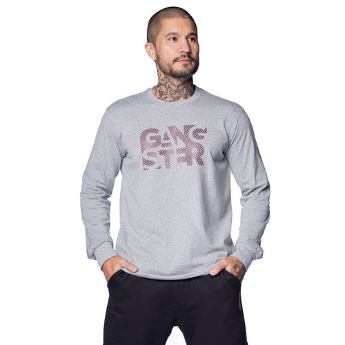 Camiseta Masculina Gangster Manga Longa Cinza