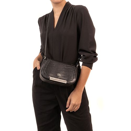 Bolsa Feminina Rafitthy Transversal Pequena Croco Preto