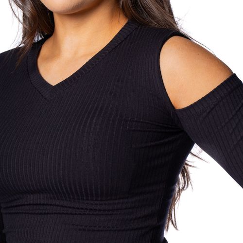 Blusa Feminina Over Surf Canelada Recorte Ombros Preto