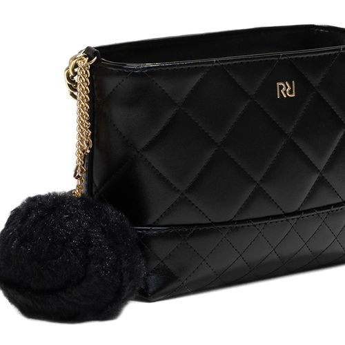 Bolsa Feminina Rafitthy Transversal Pequena com Pompom Preto
