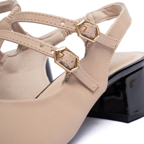 Sapato Feminino Bebecê Slingback Fivelas Nude/Preto