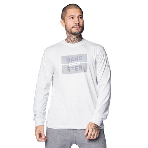 Camiseta Masculina Gangster Estampa com Relevo Cinza Claro