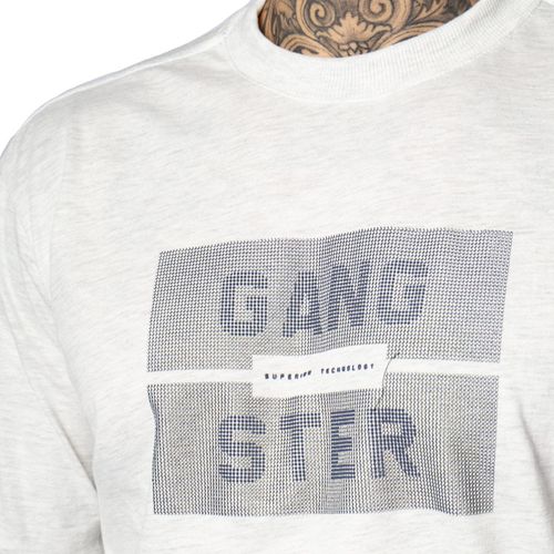 Camiseta Masculina Gangster Estampa com Relevo Cinza Claro