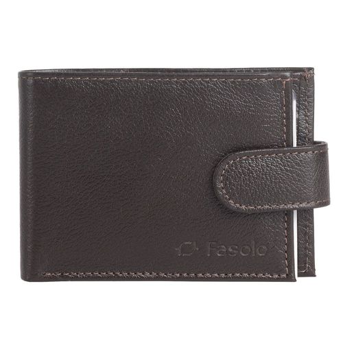 Carteira Masculina de Couro Fasolo com Botão H016143 Café