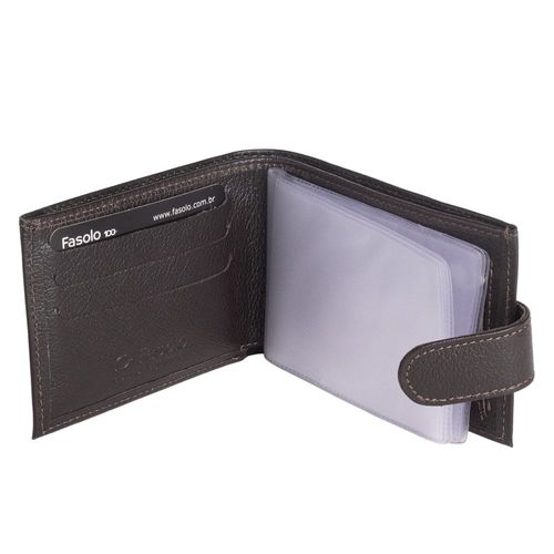 Carteira Masculina de Couro Fasolo com Botão H016143 Café