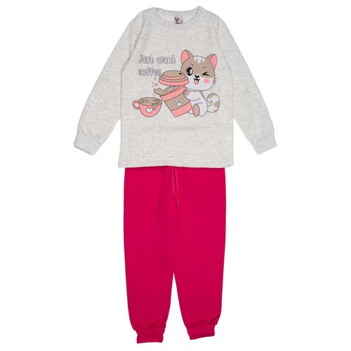 Conjunto Infantil Pitiska Menina Gatinho Cinza Claro/Pink
