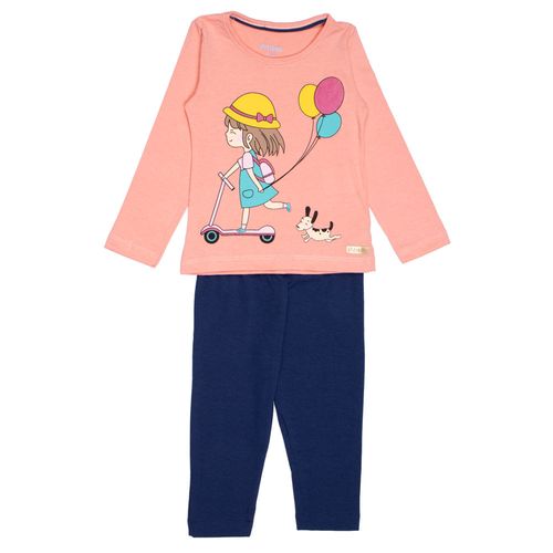 Conjunto Infantil Pitiska Menina Balões Coral/Marinho