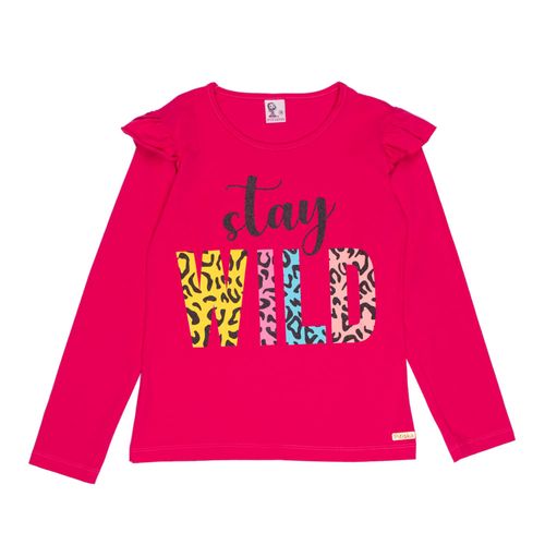 Blusa Infantil Pitiska Babados Manga Longa Estampada Pink