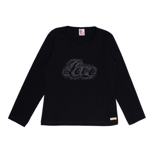 Blusa Infantil Pitiska Manga Longa Love Pedrarias Preto