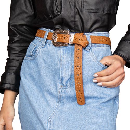 Cinto Feminino Luz Camila Detalhes Vazados Caramelo