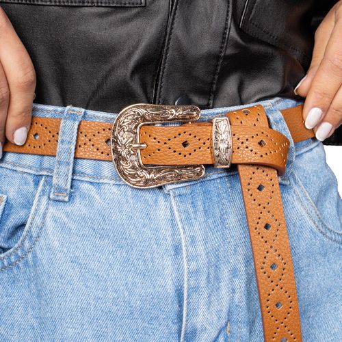 Cinto Feminino Luz Camila Detalhes Vazados Caramelo