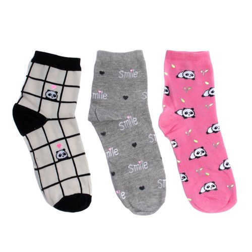Kit c/3 Pares de Meias Feminina Selene Estampado Rosa/Cinza/Bege