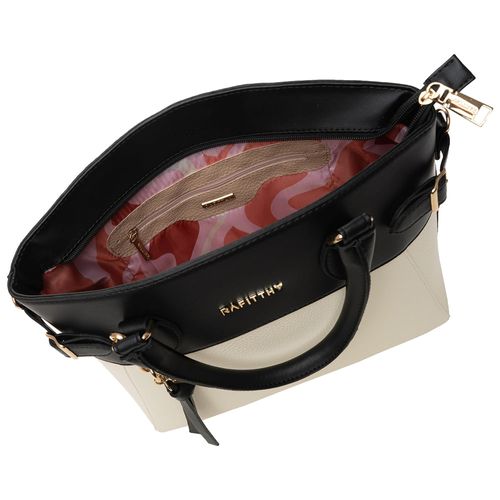Bolsa Feminina Rafitthy Tote Média Bicolor Bege/preto