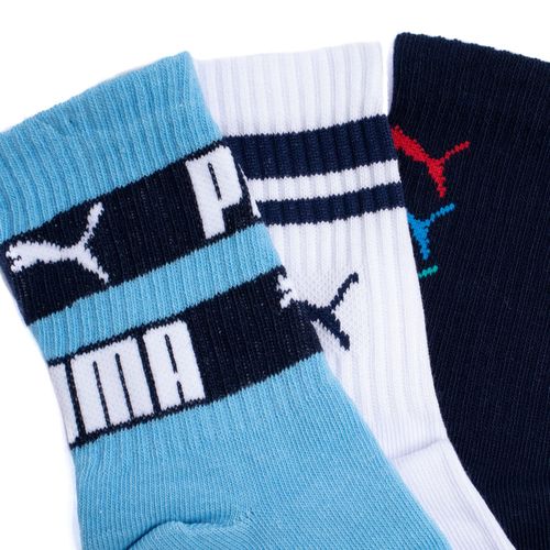Kit com 3 Pares de Meias Infantil Puma de Cano Longo Azul/Branco/Preto