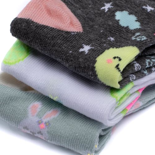 Kit com 3 Pares de Meias Infantis Selene Cano Médio Verde Água/Branco/Cinza