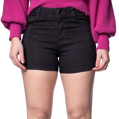 Short Jeans Feminino Eagle Rose Pedrarias Preto
