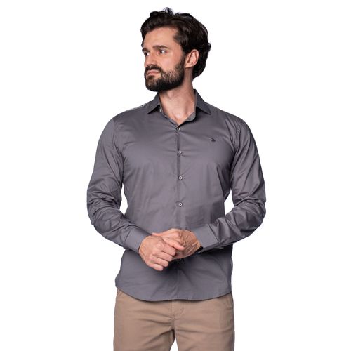 Camisa Masculina Amil Slim Manga Longa Cinza Escuro