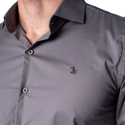 Camisa Masculina Amil Slim Manga Longa Cinza Escuro