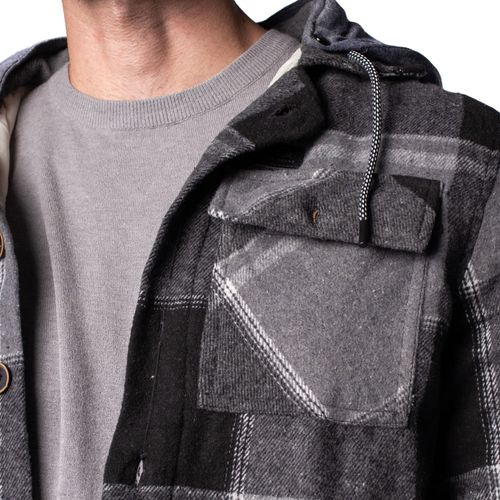 Jaqueta Masculina Gansgter Capuz Flanelada Xadrez Cinza/Preto