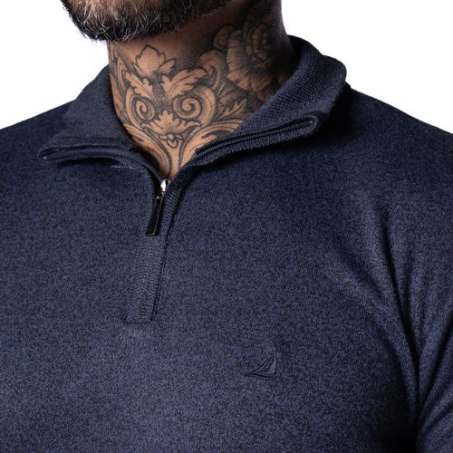 Suéter Masculino Balboa Gola com Zíper Mesclado Marinho