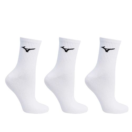 Kit 3 Pares Meias Esportivas Mizuno Cano Médio Branco/Preto
