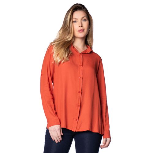 Camisa Feminina Blue Blossom Viscose Manga Longa Terracota