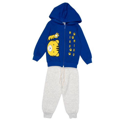 Conjunto Infantil Menino Pitiska Moletom Miau Azul Royal/Cinza