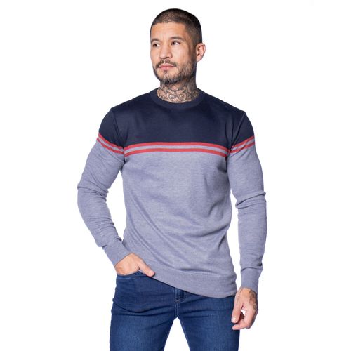 Suéter Masculino Balboa Tricot Listras Cinza/Marinho