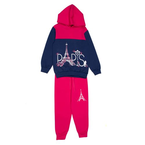 Conjunto Infantil Pitiska Menina Paris com Capuz Pink/Marinho
