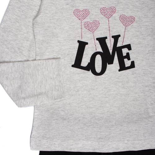 Conjunto Infantil Menina Pitiska Love Corações com Pedrarias Cinza/Preto