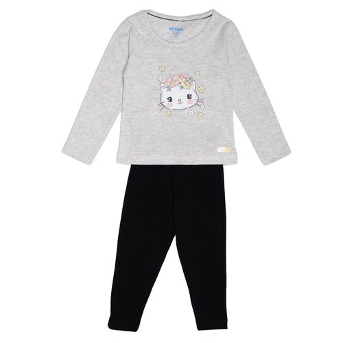 Conjunto Infantil Menina Pitiska Gatinha Cinza/Preto