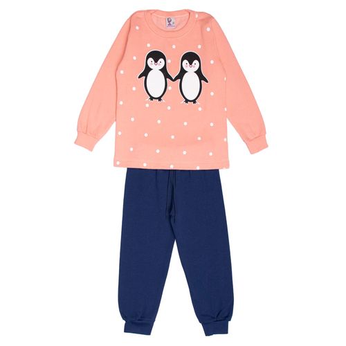 Conjunto Infantil Menina Pitiska Pinguim Coral/Marinho
