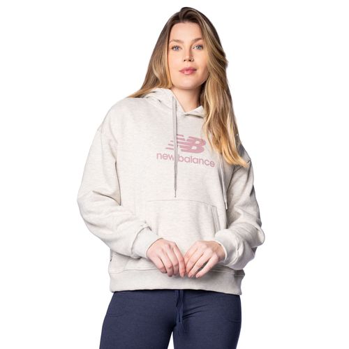 Moletom Feminino New Balance Essentials com Capuz Cinza Claro