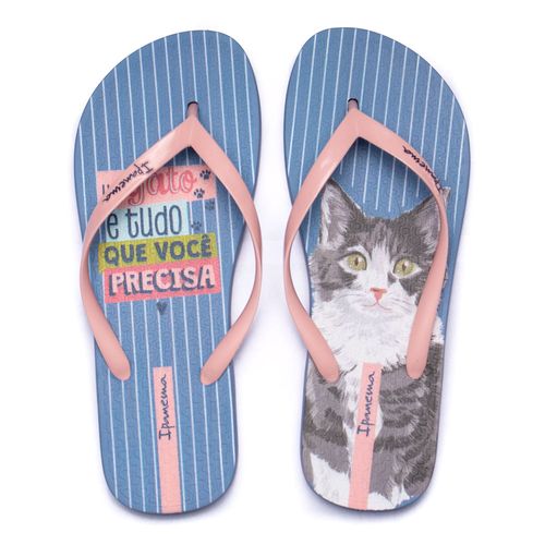 Chinelo Feminino Grendene Ipanema Love Pets Azul/Rosa