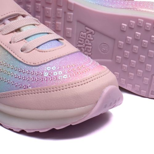 Tênis Infantil Menina Club Happy Jogging Glitter Rosa