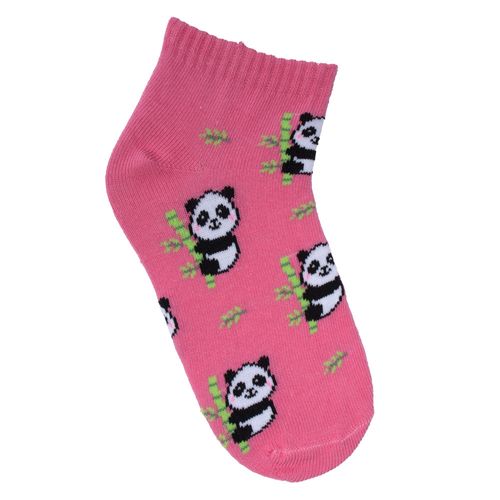 Kit com 3 Pares de Meias Infantis Selene Cano Curto Panda Rosa/branco