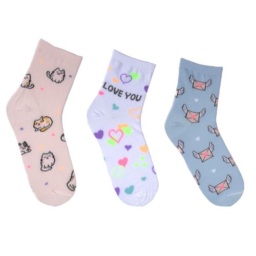 Kit c/3 Pares de Meias Feminina Selene Estampado Rosa/branco