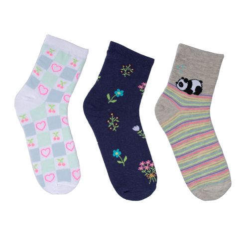 Kit c/3 Pares de Meias Feminina Selene Estampado Branco/marinho