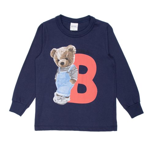 Camiseta Infantil Menino Rechsul Manga Longa Urso Marinho