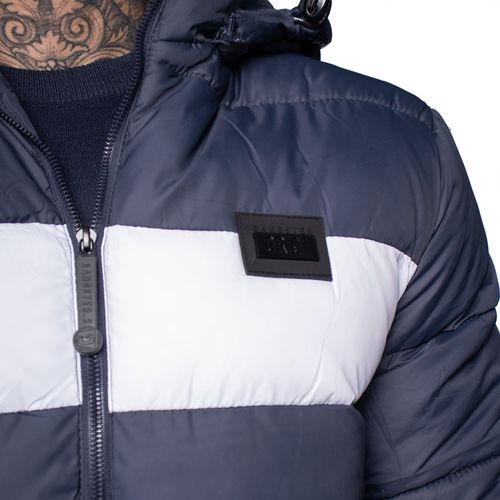 Jaqueta Masculina Puffer Gangster com Capuz Marinho/Branco