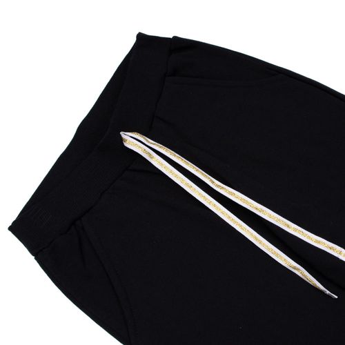 Calça de Moletom Infantil Menina Rechsul Lisa Cordão Dourado Preta