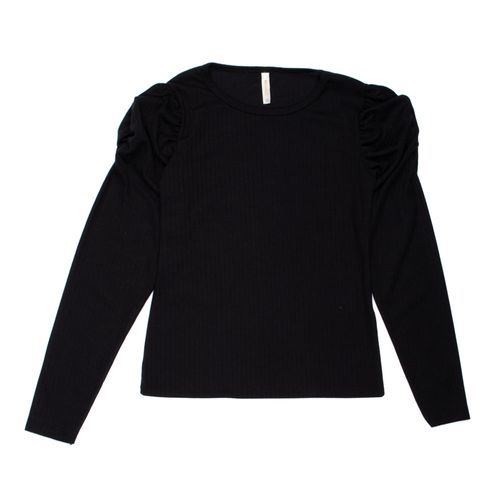 Blusa Infantil Rechsul Manga Longa Fofa Canelada Preta