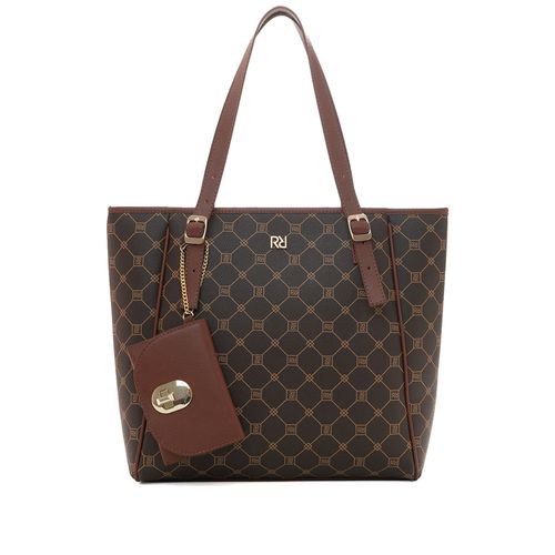 Bolsa Feminina Rafitthy Tote Grande Monograma com Porta Documentos Marrom